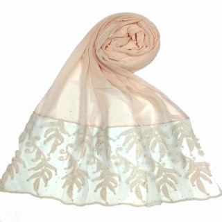 Premium Designer Leaf Cotton Stole- Pink